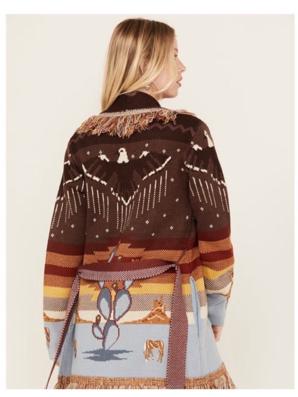 Idyllwind Desert Nights Multicolor Native-Pattern Fringed Cardigan